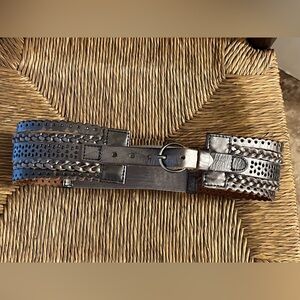 Anthropologie Linea Pelle Leather Metallic Woven Statement Belt Size Small